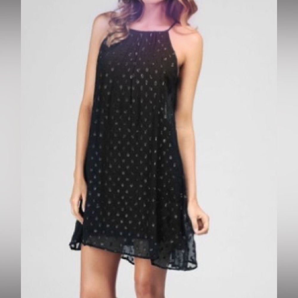 Black mini/midi dress with shiny dots by Ella Moss